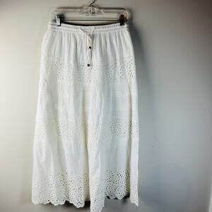 Maxi Peasant Skirt Tiered White Eyelet Boho Festival Prairie XL NWT 100% Cotton